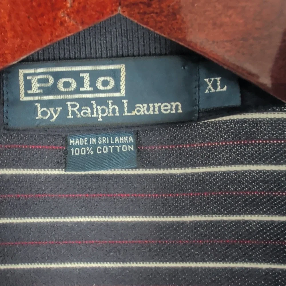 Vintage Polo By Ralph Lauren Striped Classic Golf Polo Shirt Navy Blue Size‎ XL